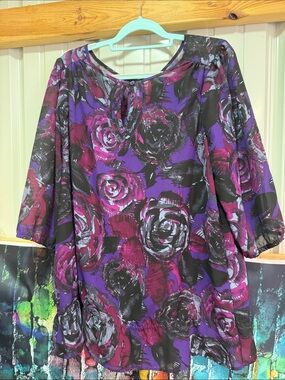 Just My Size Purple and Magenta Floral blouse plus size 2x